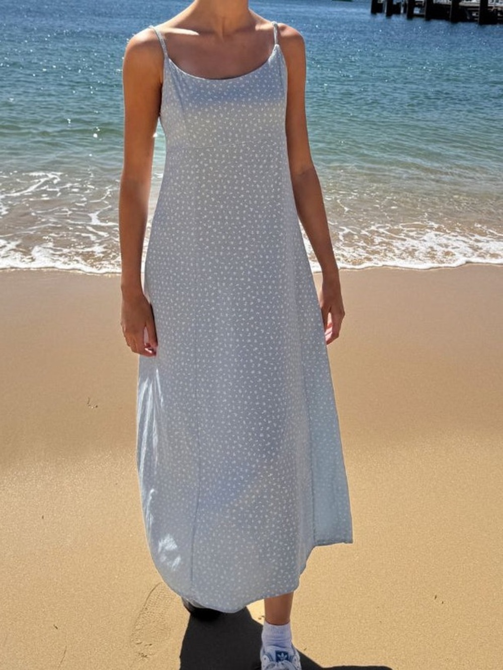 Brandy Melville Light Blue Floral Print Tie Back Maxi Dress One Size
